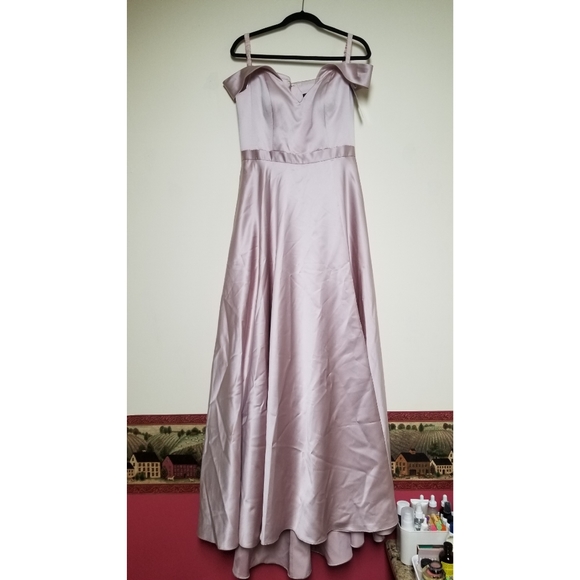Xscape off shoulder dusty rose satin gown - Picture 2 of 7